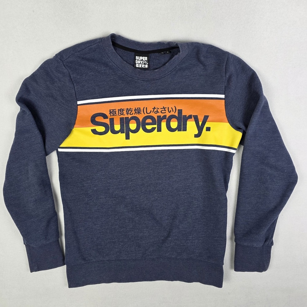 Superdry Sweatshirt Mens Large Blue Japanese Spellout Long Sleeve Skater Grunge